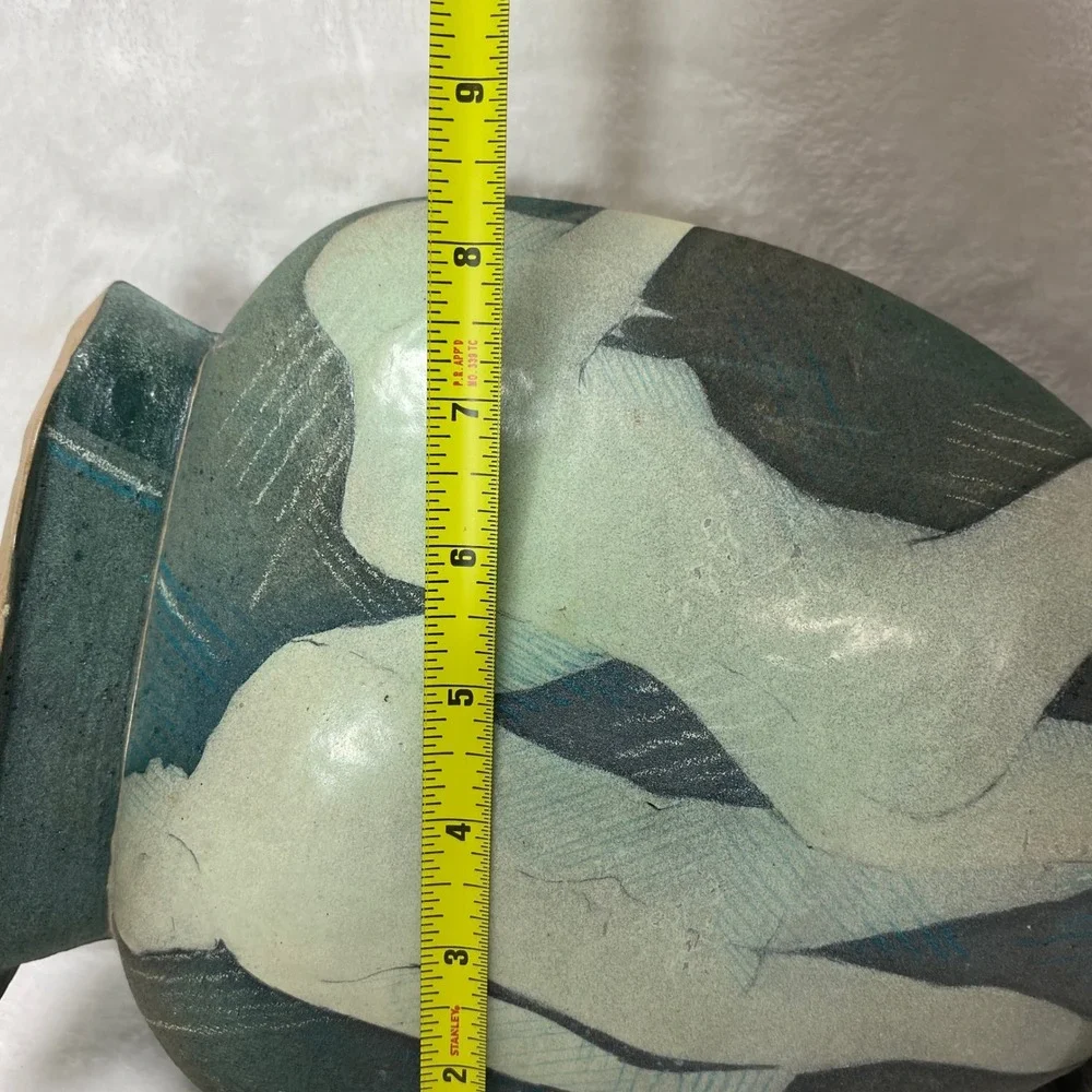 Unique Pottery Ceramic Signed Vase Abstract Design‎ Nude Couple Textured Base